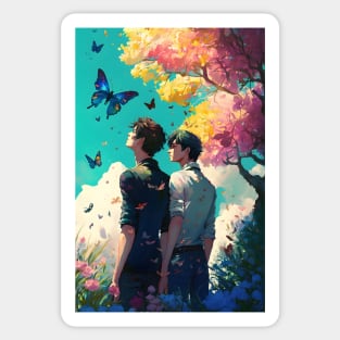 Two Souls Under Blue Butterflies Sticker